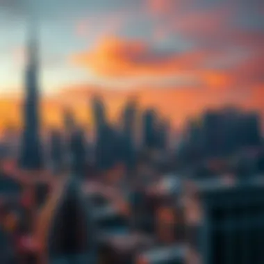 Dubai Sunset Skyline Stunning skyline of Dubai at sunset