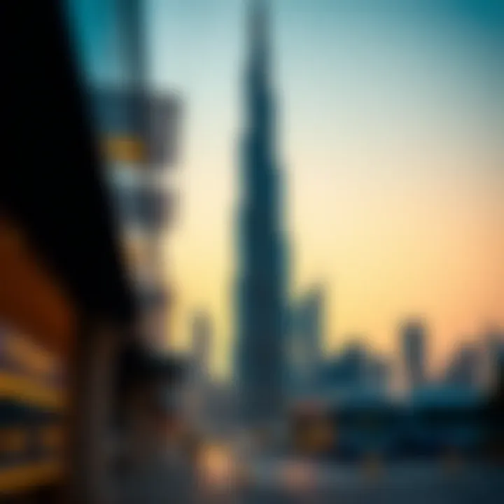Iconic structures like Burj Khalifa against the sunset