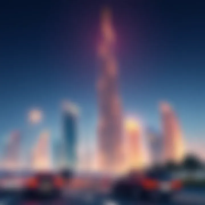 Dubai Skyline with Azizi Plaza Vibrant Dubai skyline featuring Azizi Plaza