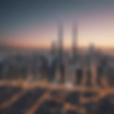 Dubai Skyline with Square Yards Overlay Visual representation of square yards in Dubai's skyline