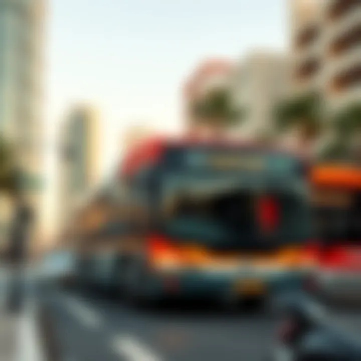 A bus navigating through the modern streets of Dubai South