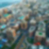 Aerial view of Oud Metha showcasing its urban landscape and architecture