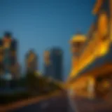 The Serenity of Ramadan Nights in the UAE A tranquil evening scene during Ramadan with illuminated buildings