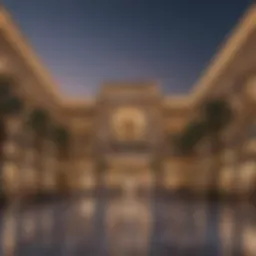 A stunning view of Wafi Mall's elaborate exterior architecture showcasing ancient Egyptian design elements.