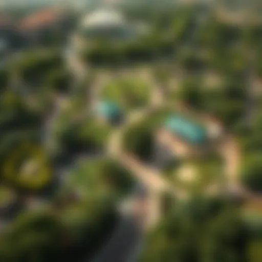 Aerial View of Warqa Park Aerial view of Warqa Park showcasing lush greenery and recreational spaces
